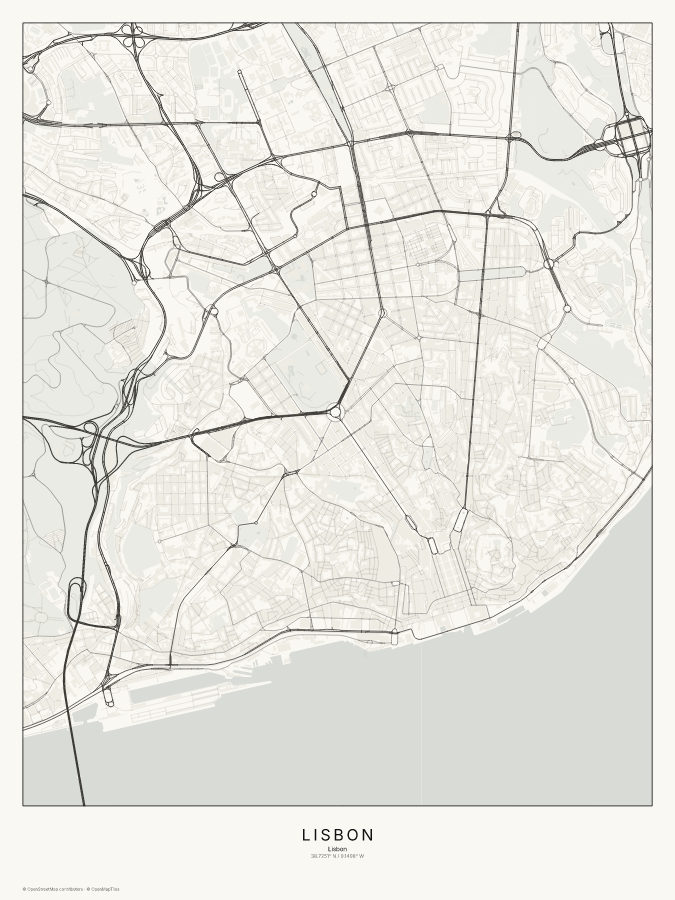 Lisbon map poster, classic style