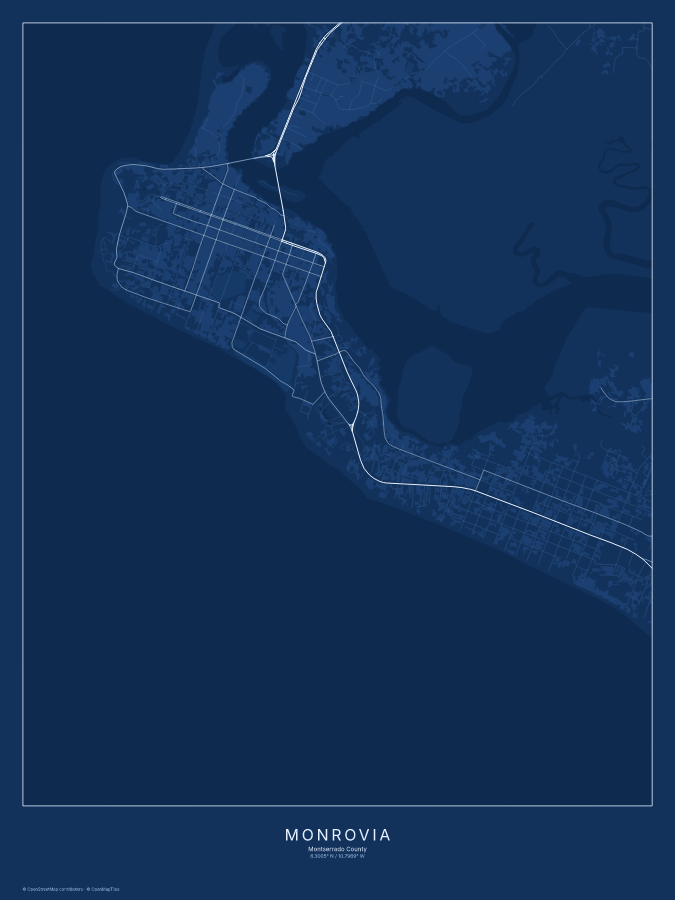 Monrovia map poster, blueprint style