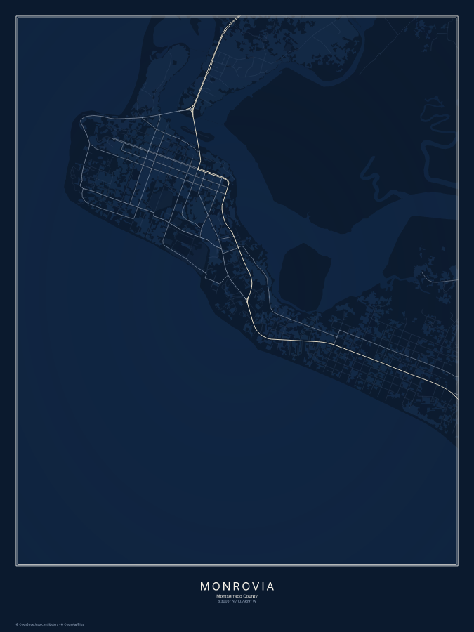 Monrovia map poster, midnight style
