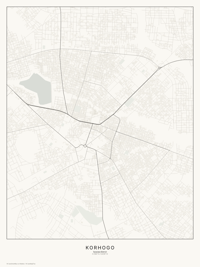 Korhogo map poster, classic style