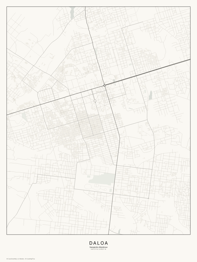 Daloa map poster, classic style