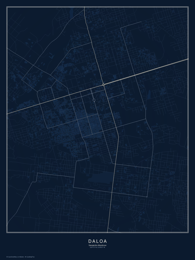 Daloa map poster, midnight style