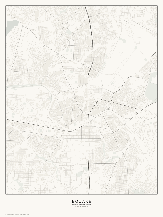 Bouaké map poster, classic style