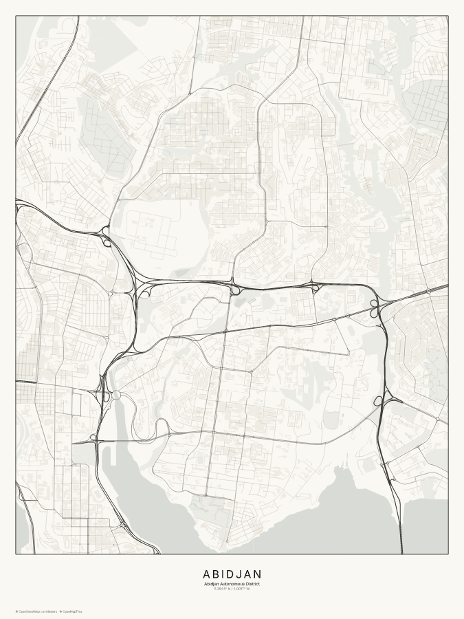 Abidjan map poster, classic style