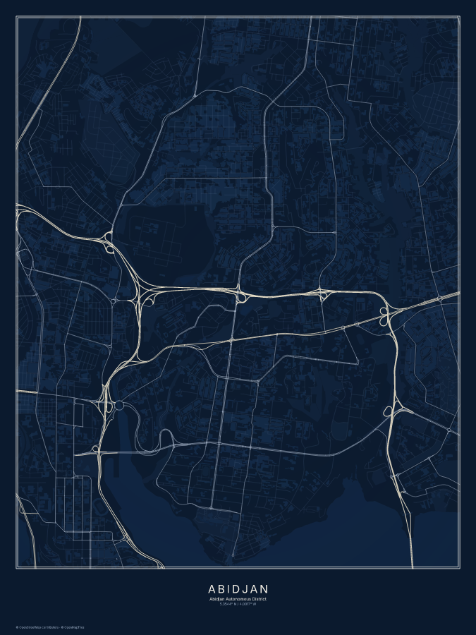 Abidjan map poster, midnight style