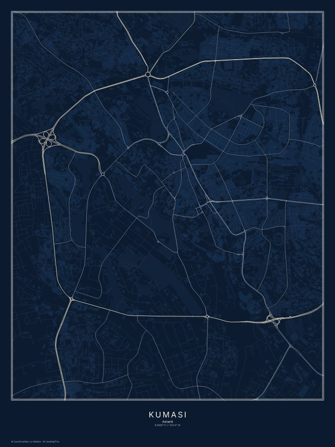 Kumasi map poster, midnight style