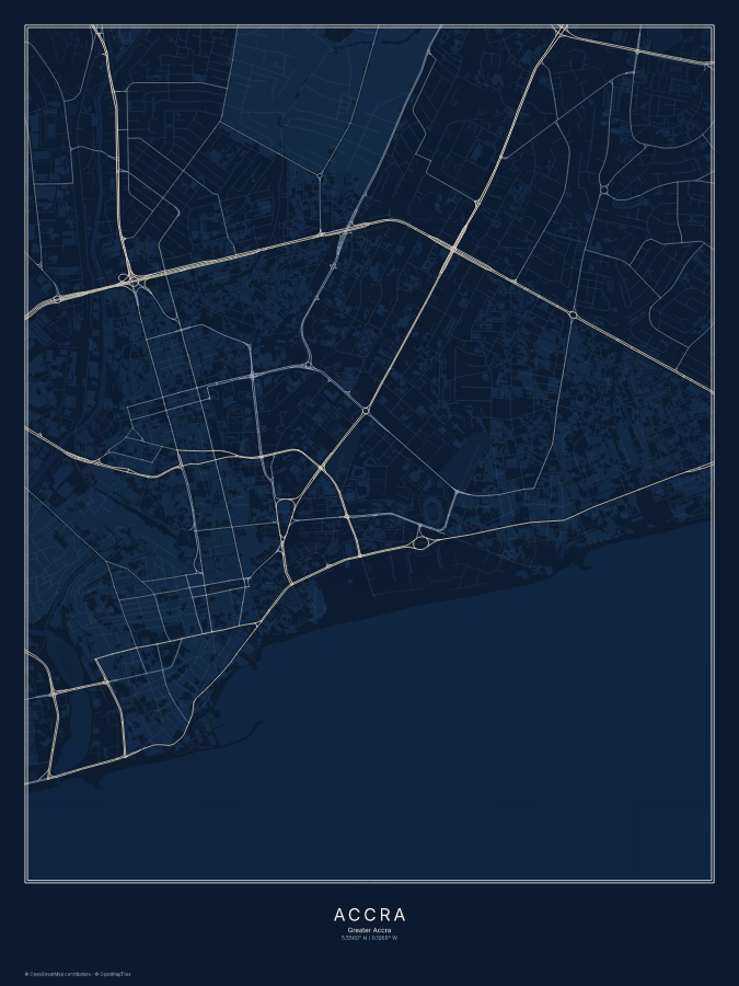 Accra map poster, midnight style