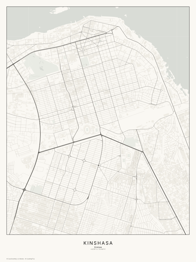 Kinshasa map poster, classic style