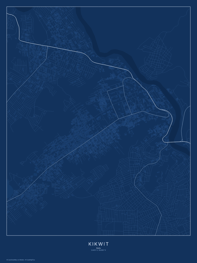 Kikwit map poster, blueprint style