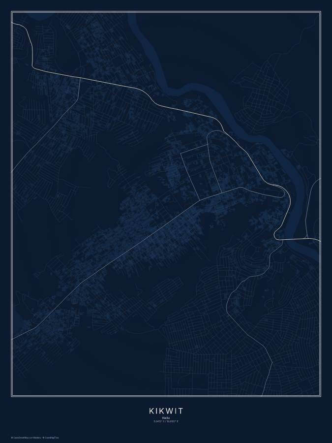 Kikwit map poster, midnight style