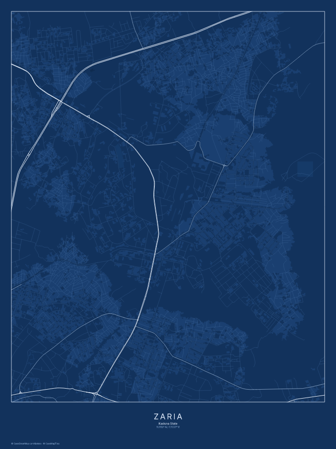 Zaria map poster, blueprint style