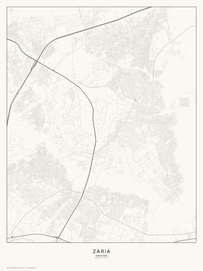 Zaria map poster, classic style