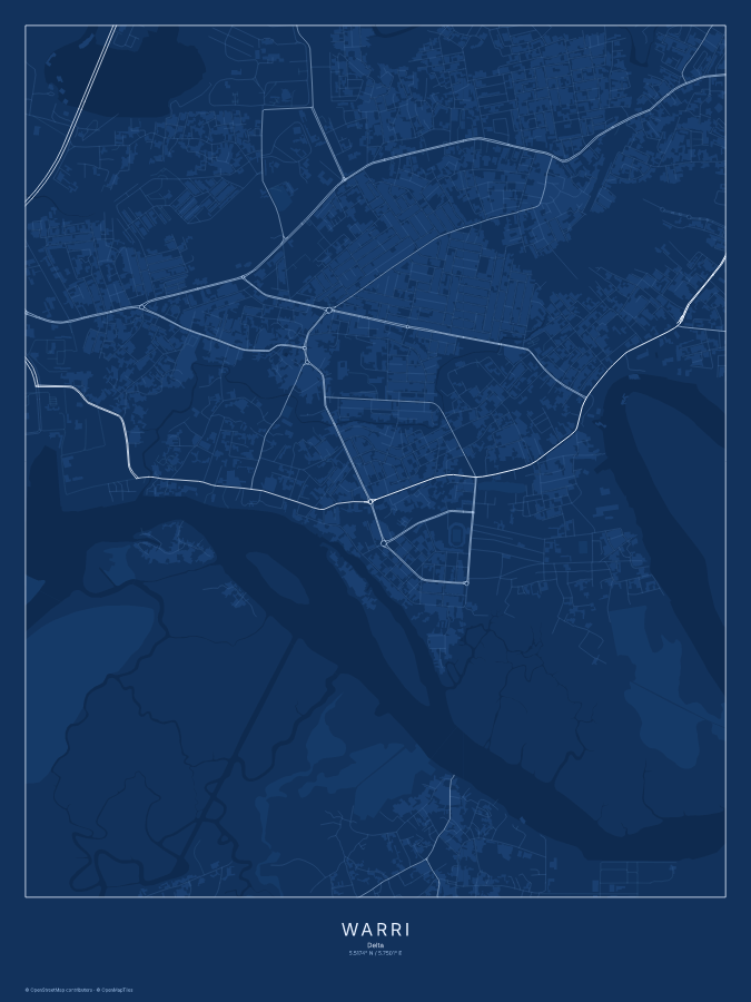 Warri map poster, blueprint style