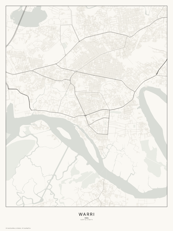 Warri map poster, classic style