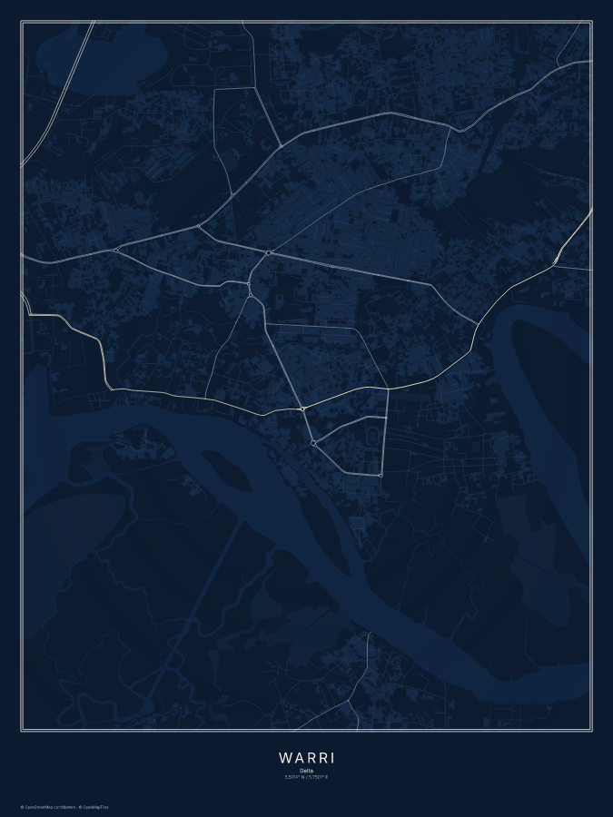 Warri map poster, midnight style