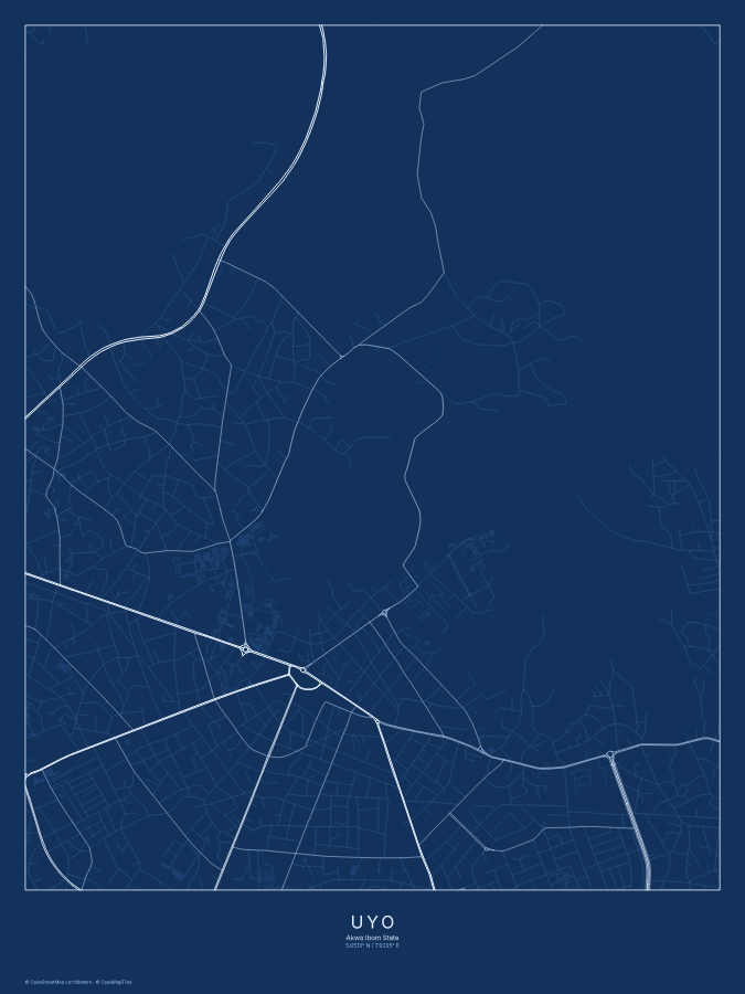 Uyo map poster, blueprint style