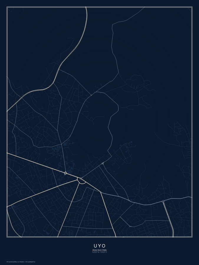 Uyo map poster, midnight style