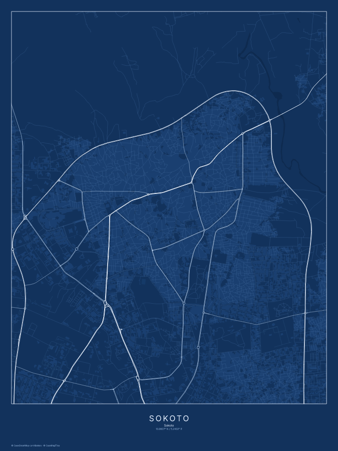 Sokoto map poster, blueprint style