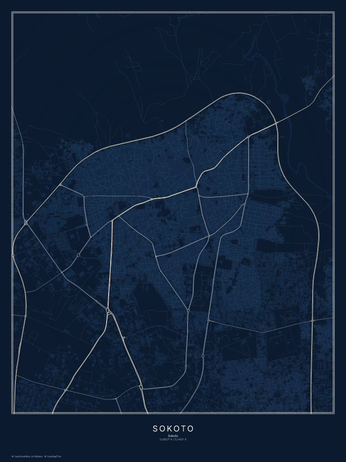 Sokoto map poster, midnight style