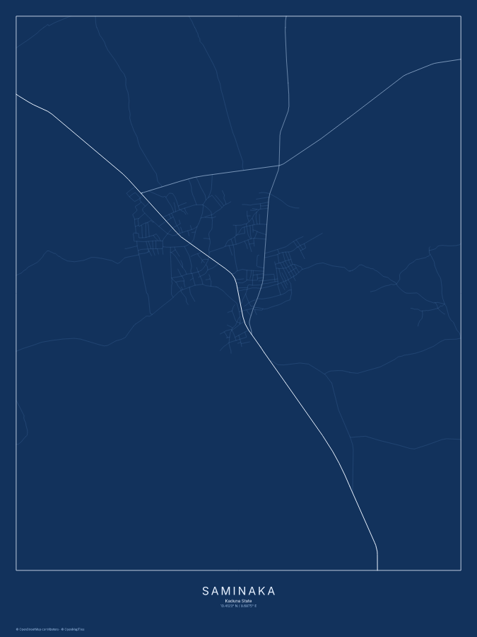 Saminaka map poster, blueprint style