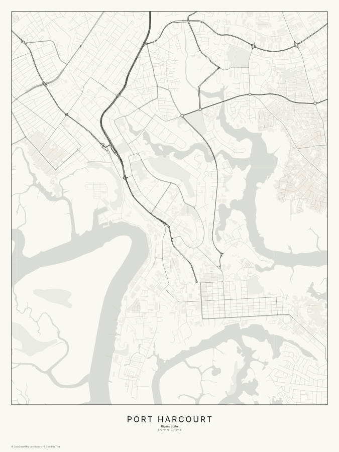 Port Harcourt map poster, classic style