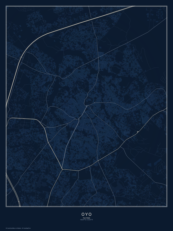 Oyo map poster, midnight style