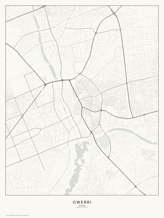 Owerri map poster, classic style