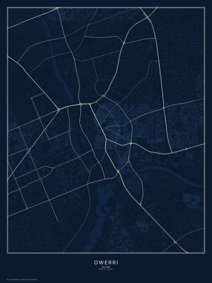 Owerri map poster, midnight style