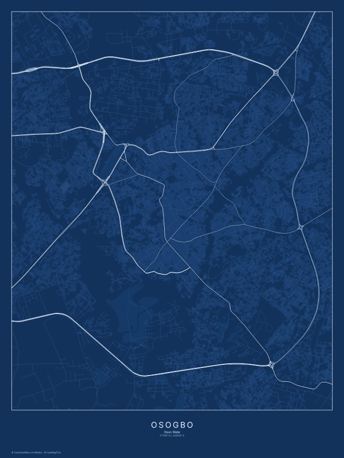 Osogbo map poster, blueprint style