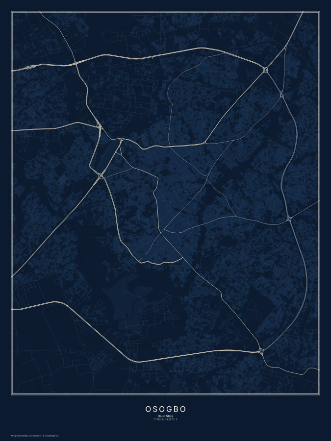 Osogbo map poster, midnight style