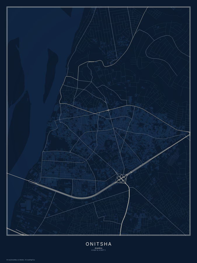 Onitsha map poster, midnight style