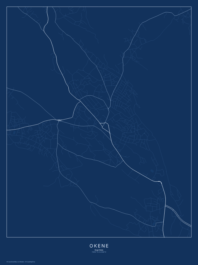 Okene map poster, blueprint style
