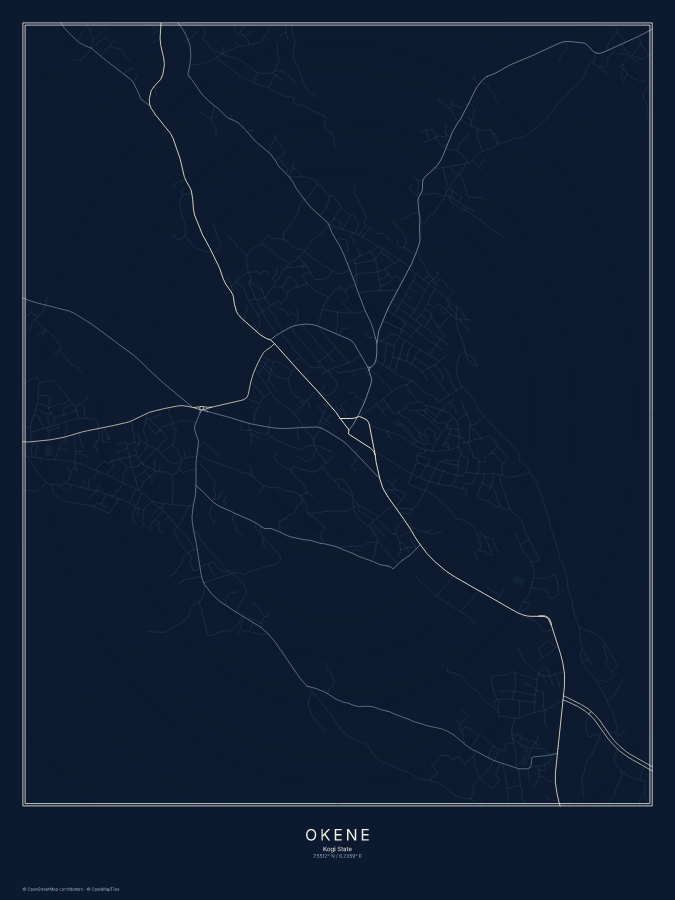 Okene map poster, midnight style