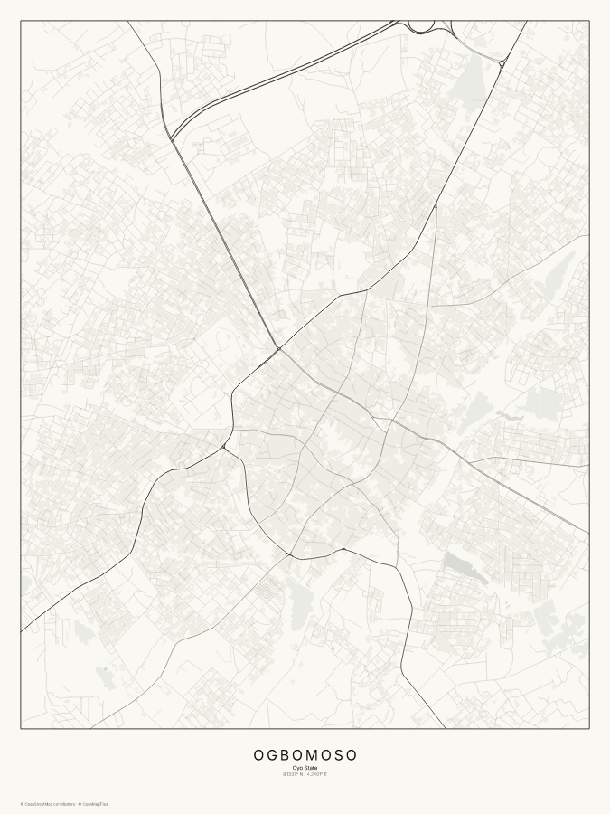 Ogbomoso map poster, classic style
