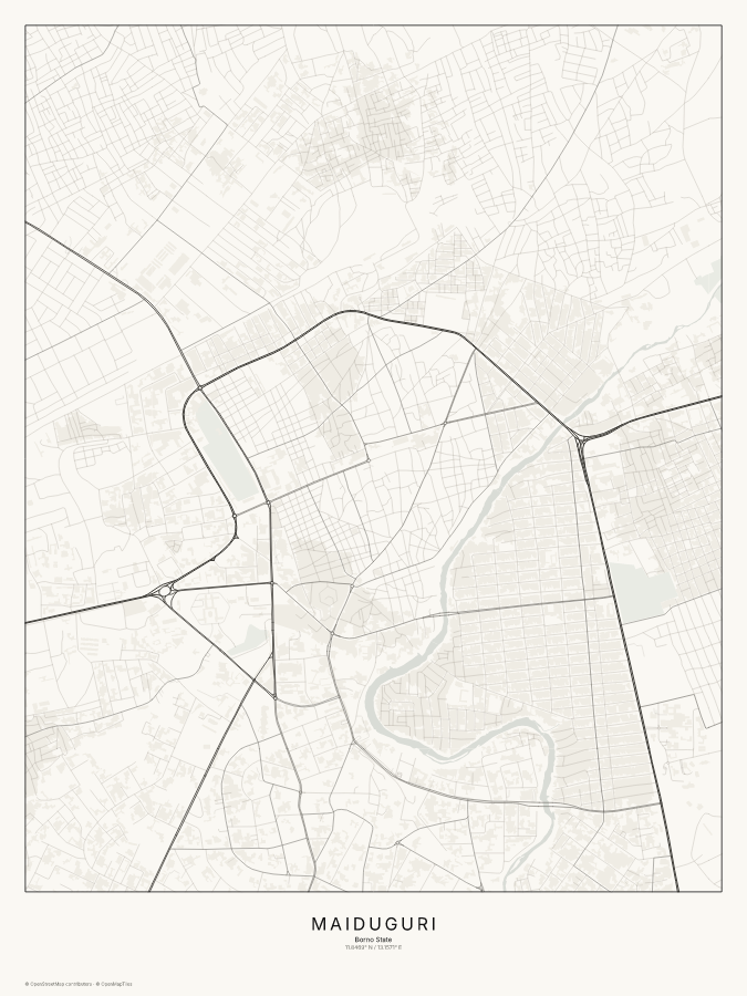Maiduguri map poster, classic style