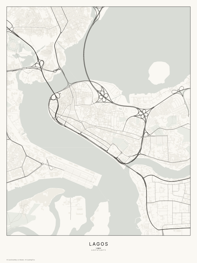 Lagos map poster, classic style
