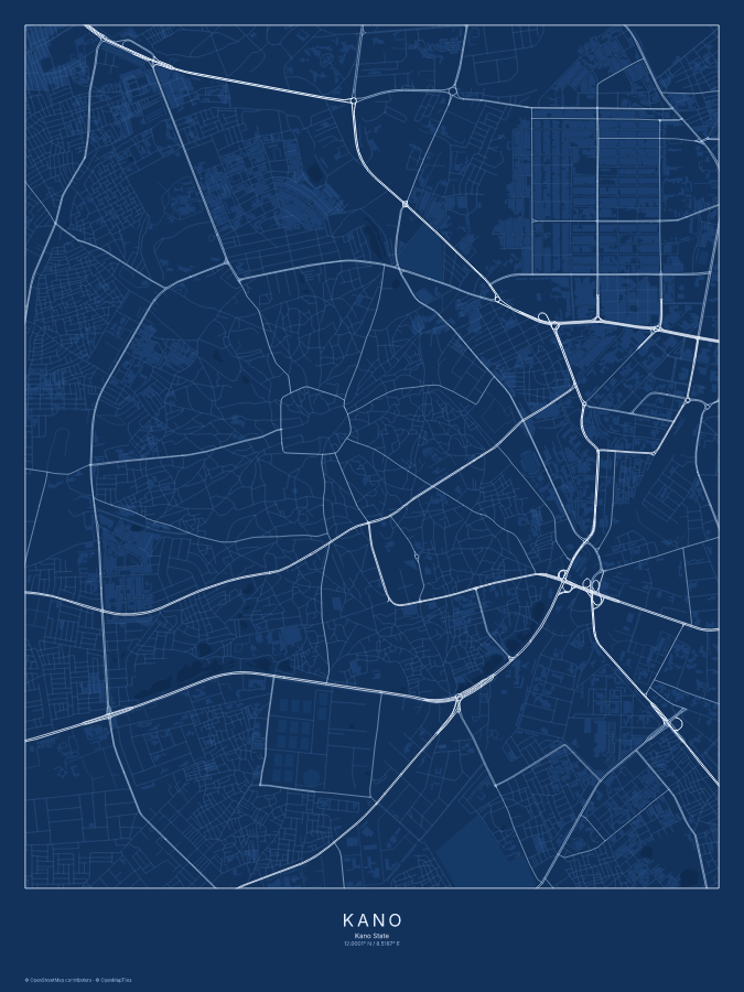 Kano map poster, blueprint style