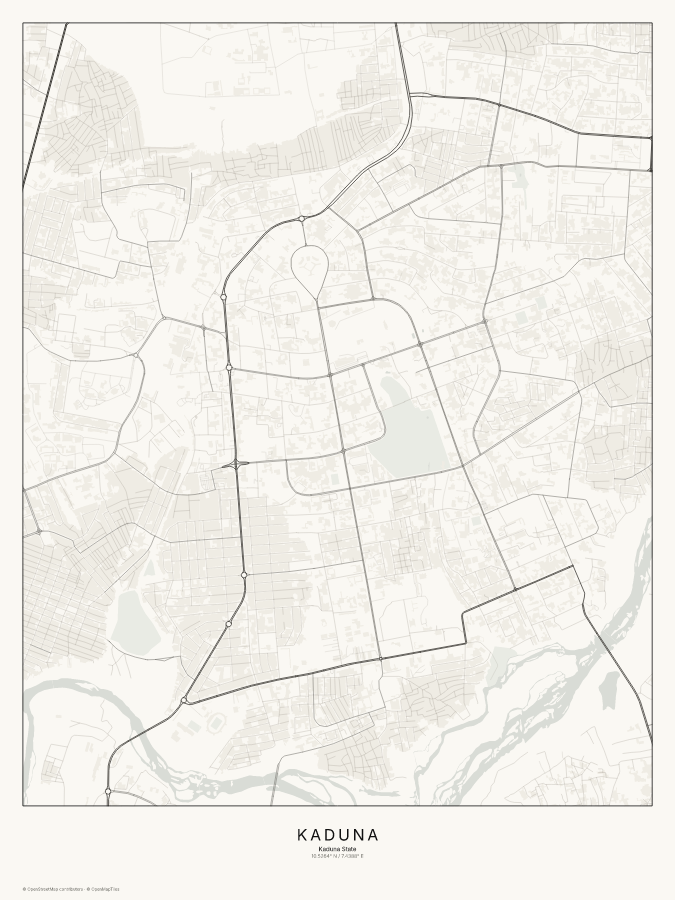Kaduna map poster, classic style