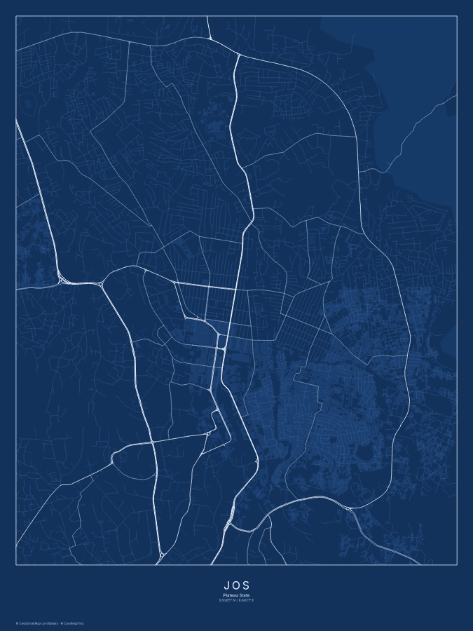 Jos map poster, blueprint style