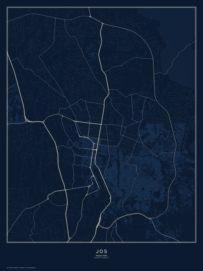 Jos map poster, midnight style