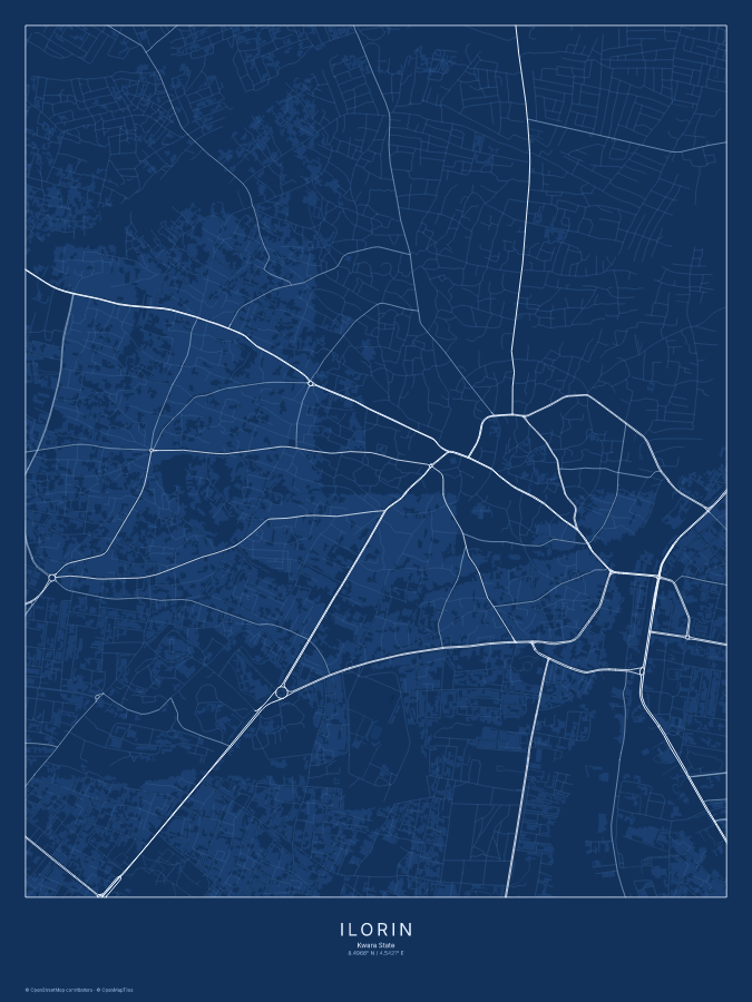 Ilorin map poster, blueprint style