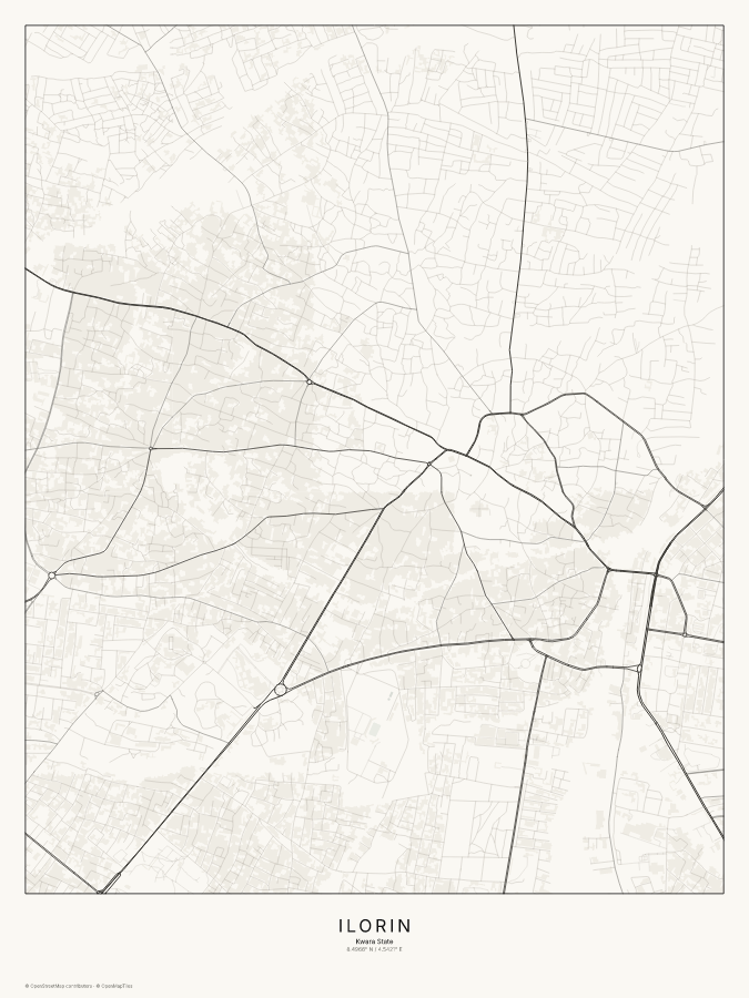 Ilorin map poster, classic style