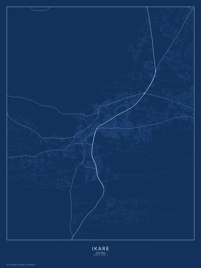 Ikare map poster, blueprint style