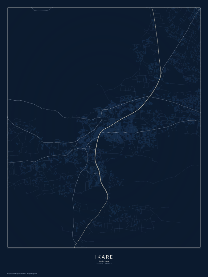 Ikare map poster, midnight style