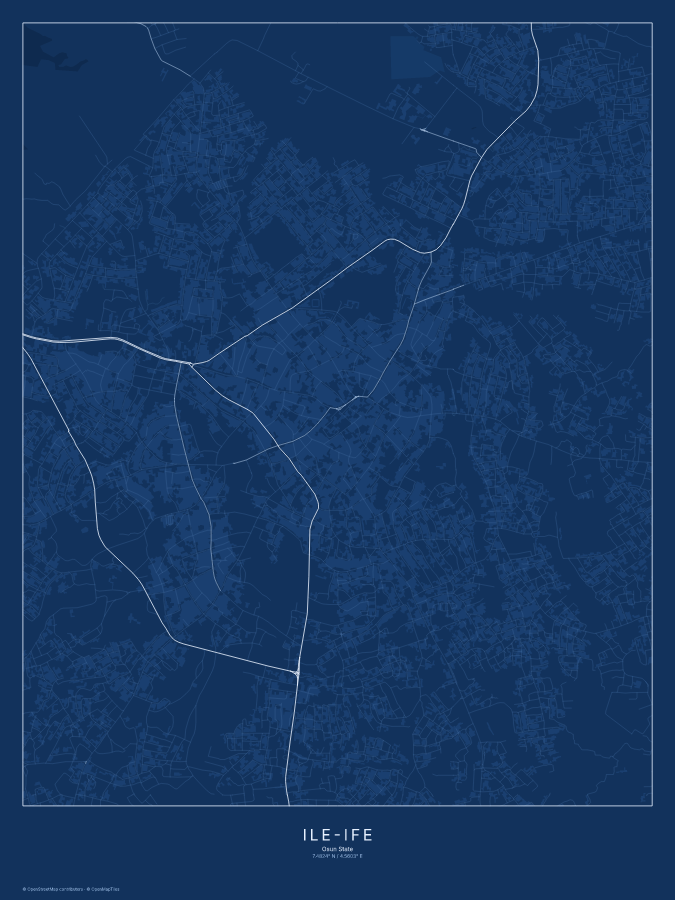 Ile-Ife map poster, blueprint style