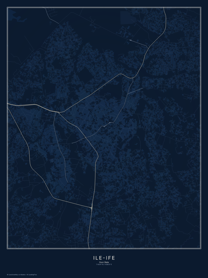 Ile-Ife map poster, midnight style