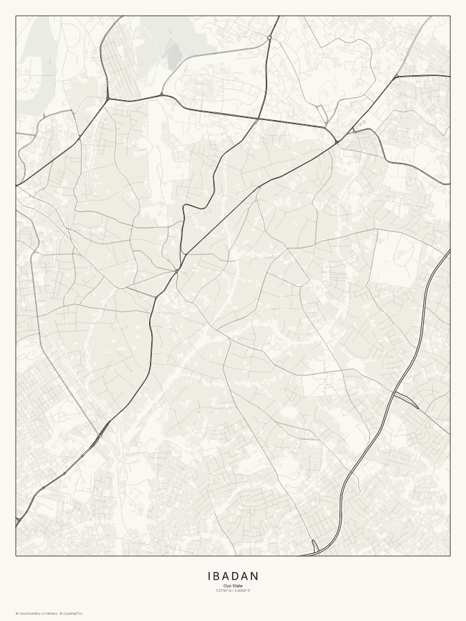 Ibadan map poster, classic style