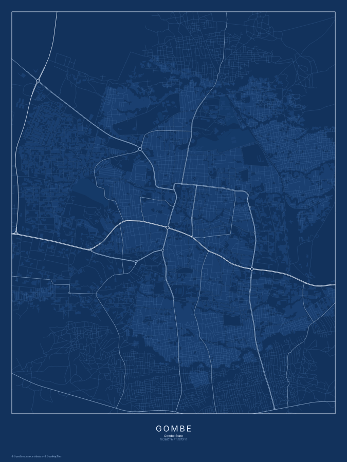 Gombe map poster, blueprint style