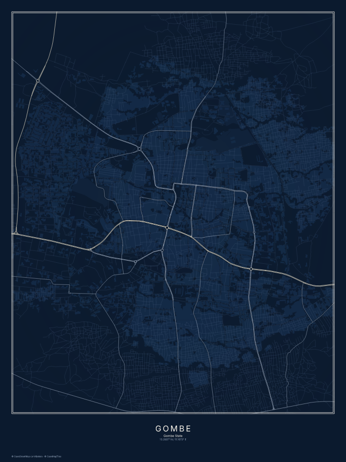 Gombe map poster, midnight style
