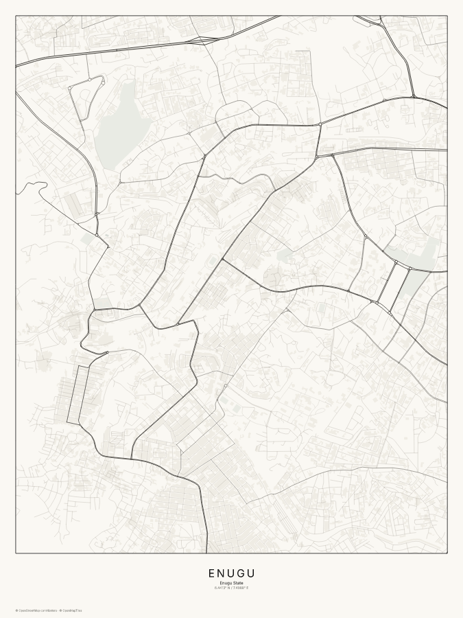 Enugu map poster, classic style